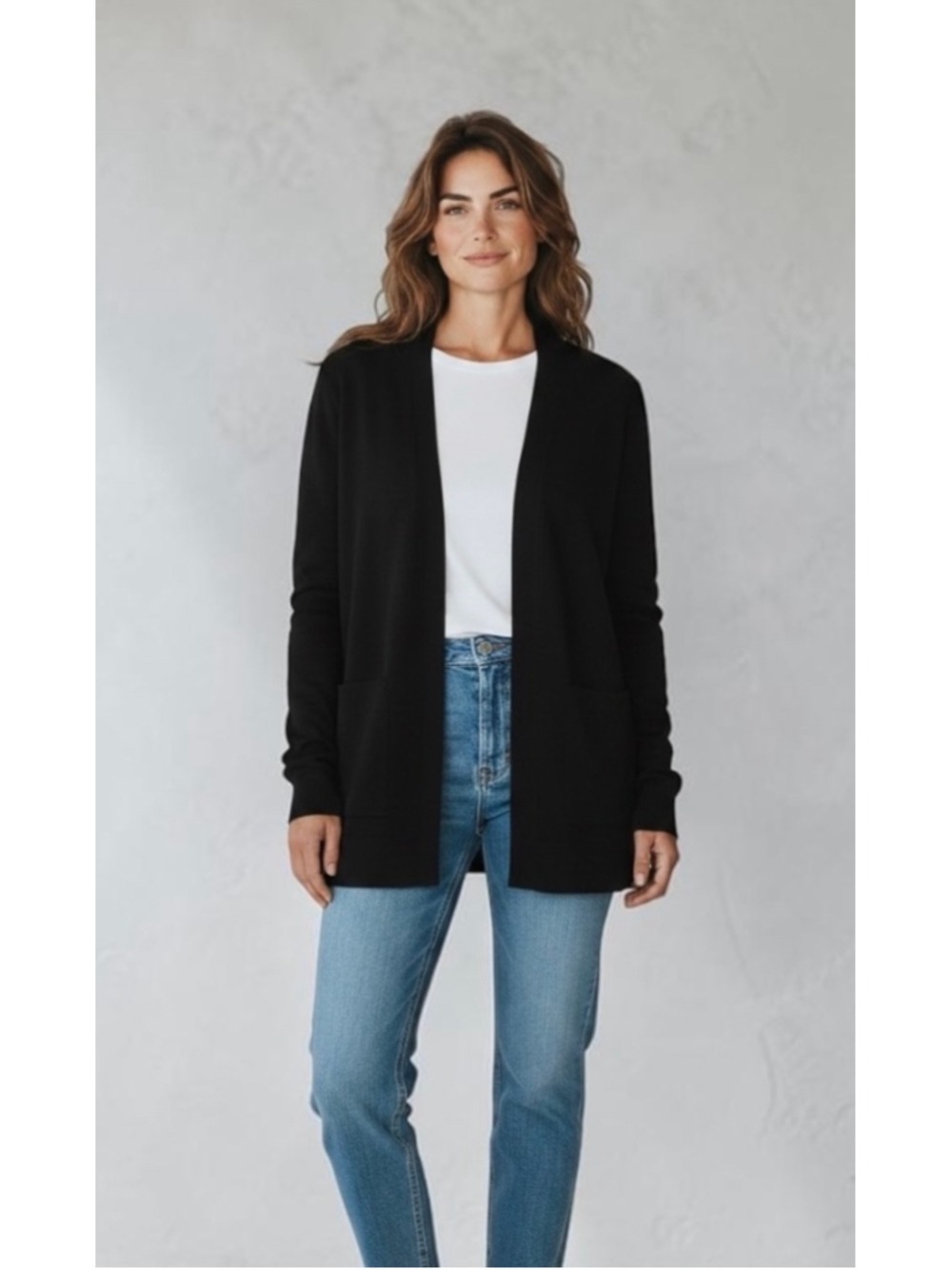COS 100% Wool Open Cardigan Sweater Black Women’s Size Medium Elevated Basics